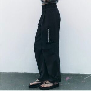 Zara black Cargo utility Pants with zippers oversized